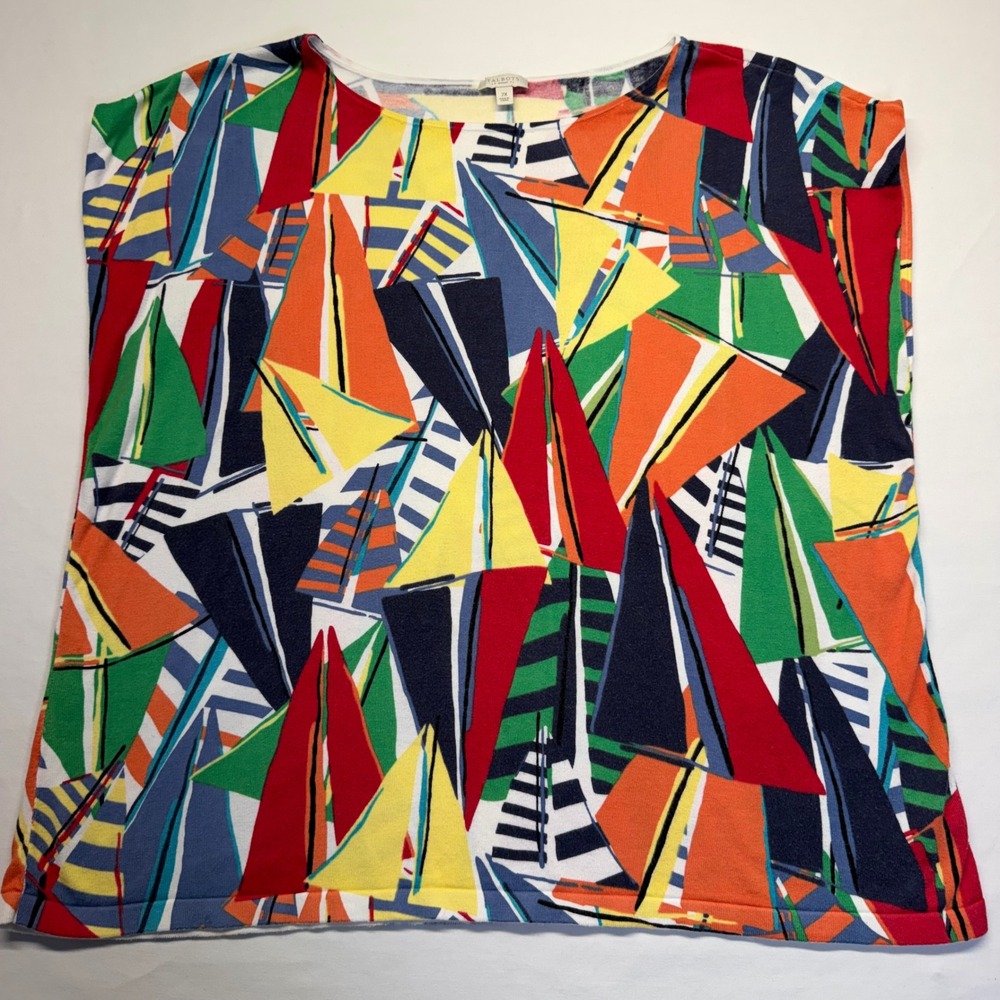 Talbots Woman Top 2X Sailboat Print Multicolor Cotton Rayon Coastal Nautical